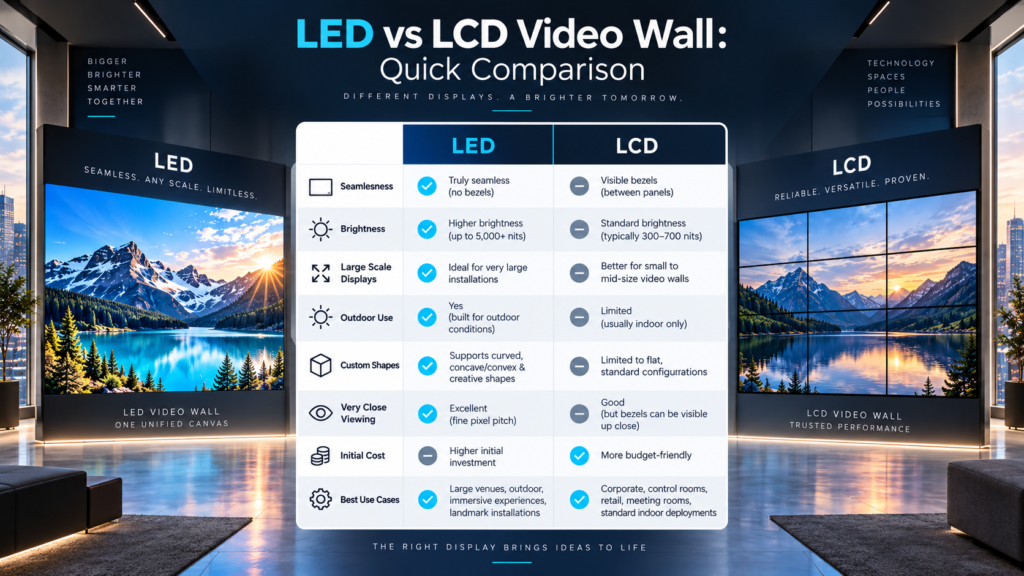 LED vs LCD Video Wall: Quick Comparison
